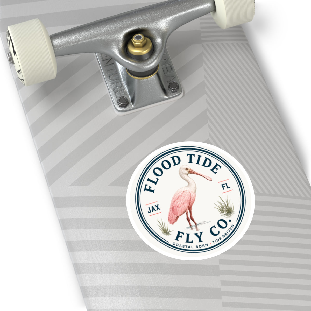 Flood Tide Fly Co. Round Sticker — Pink Spoonbill Coastal Sticker (JAX FL)