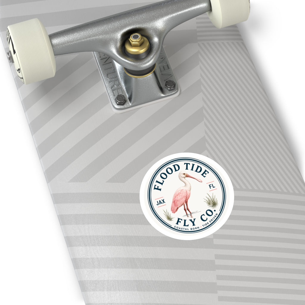 Flood Tide Fly Co. Round Sticker — Pink Spoonbill Coastal Sticker (JAX FL)