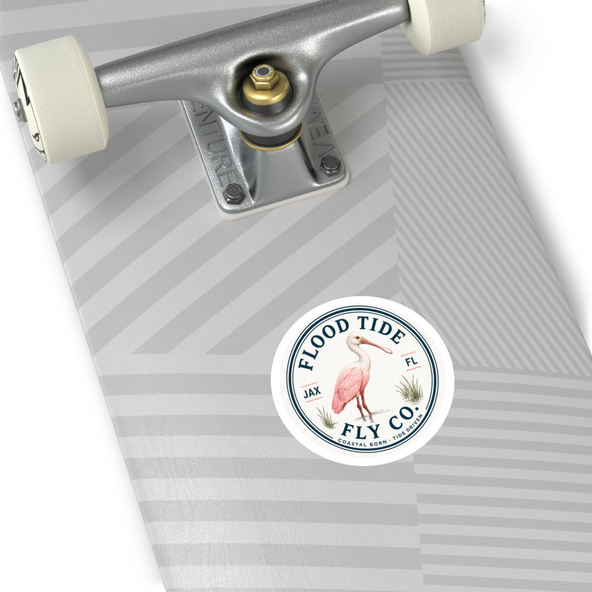 Flood Tide Fly Co. Round Sticker — Pink Spoonbill Coastal Sticker (JAX FL)